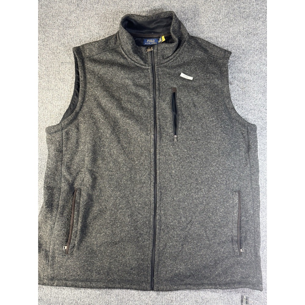Polo Ralph Lauren Vest Mens 4XLT Big Gray Softshell Fleece Lined Full Zip Pony
